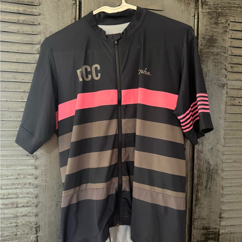 Rapha Men's Black Jersey with Pink & Gray Stripes